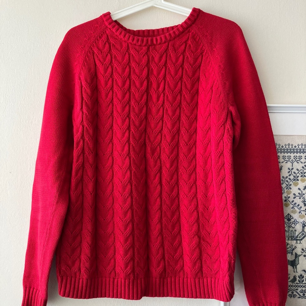 Lands End red Drifter cable sweater